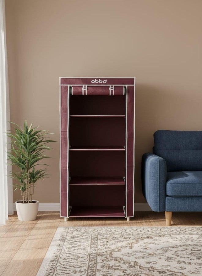 OBBO 4-Layer Single Rack Wardrobe | Portable Foldable Fabric Closet with Steel Frame & Cover | Compact Storage Organizer for Clothes, Toys, Books & Accessories - Image 3