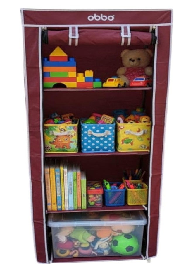OBBO 4-Layer Single Rack Wardrobe | Portable Foldable Fabric Closet with Steel Frame & Cover | Compact Storage Organizer for Clothes, Toys, Books & Accessories - Image 5