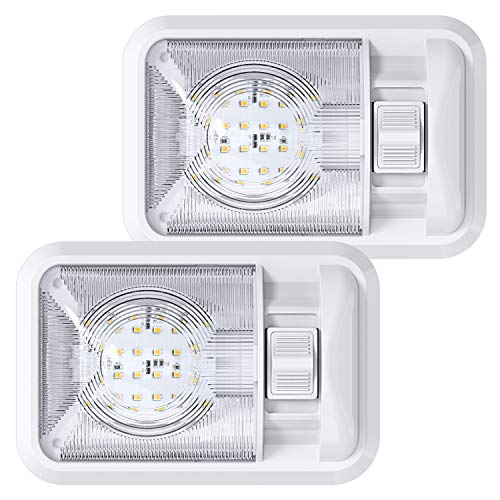 Leisure LED 2 Pack 12V RV Ceiling Dome Light RV Interior Lighting for Trailer Camper with Switch, Single Dome 300LM (Natural White 4000-4500K, 2-Pack) - Image 1