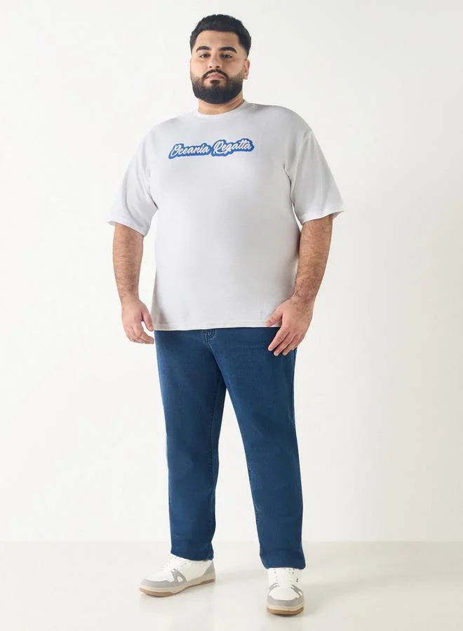 سبلاش فيڤ تيشيرت مطبوع برسومات مقاس كبير بياقة دائرية وأكمام قصيرة