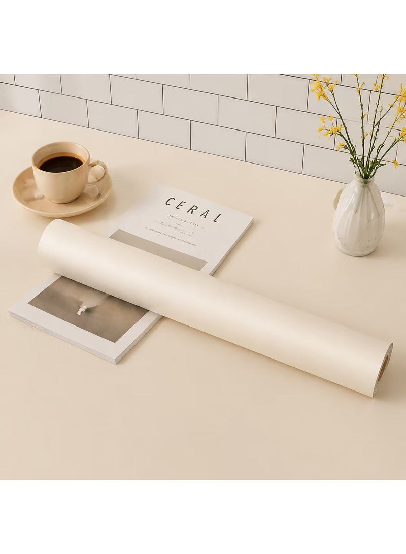 YMSM 40CM x 500CM Beige Matte Self-Adhesive Wallpaper, Waterproof & Oil-Proof Removable Adhesive Wall Stickers for Kitchen, Bedroom, Living Room, Countertops, Furniture, Home Decor & Rental House Decor - Image 1