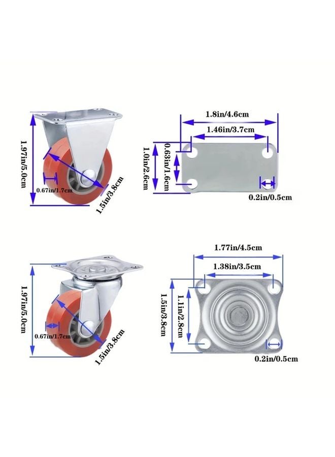 8 قطع عجلات دوارة من البولي فينيل كلوريد مقاس 1.5 بوصة مع حوامل تركيب باللونين الأحمر والأبيض - Image 3