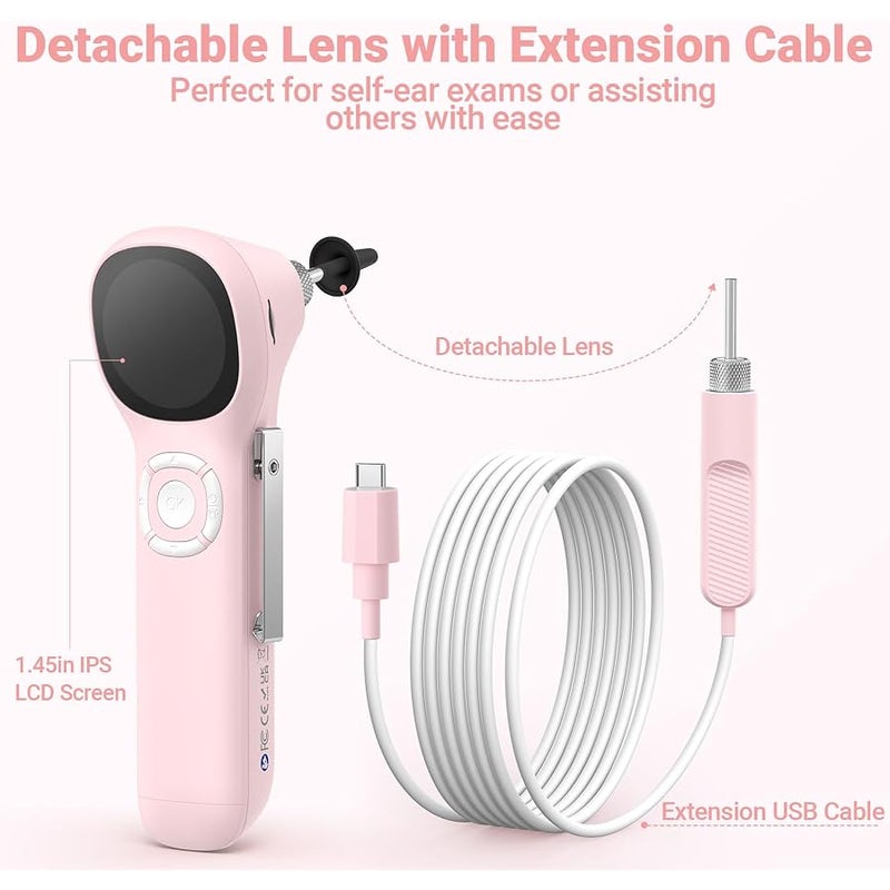 ScopeAround Digital Otoscope w/IPS Screen, 720p HD Smart Video Otoscope with Light, Ear Scope Otoscope with Camera Ear Wax Removal Camera, Ear Checker, Power On and Go, Pink - Image 3