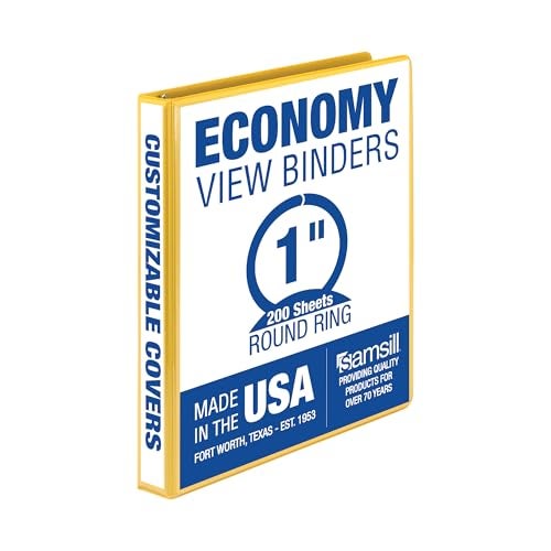 Samsill Economy 3 Ring Presentation View Binder, 1 Inch Round Ring, Yellow – Holds 200Sheets, Customizable Clear View Cover(18531) - Image 1
