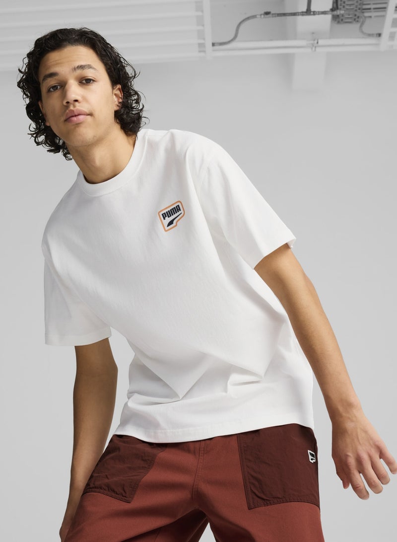 PUMA DOWNTOWN Mens White Relaxed Graphic T-shirt - Image 1