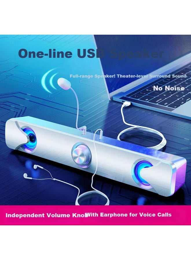 SADA V-110 Computer Speaker Multimedia Speaker Desktop Wired With Microphone Headphone Home Long Strip Subwoofer Notebook Usb/tpc One-line Small Speaker - Image 1