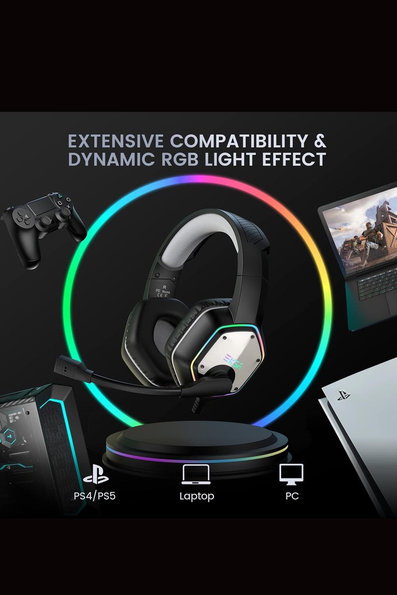 إكسا سماعة ألعاب EKSA USB، سماعات رأس سلكية، صوت محيطي 7.1، حكم صوت خطوات، ميكروفون بإلغاء الضوضاء، إضاءة RGB، سماعات رأس فوق الأذن للكمبيوتر، PS4، PS5، لابتوب، رمادي - Image 5