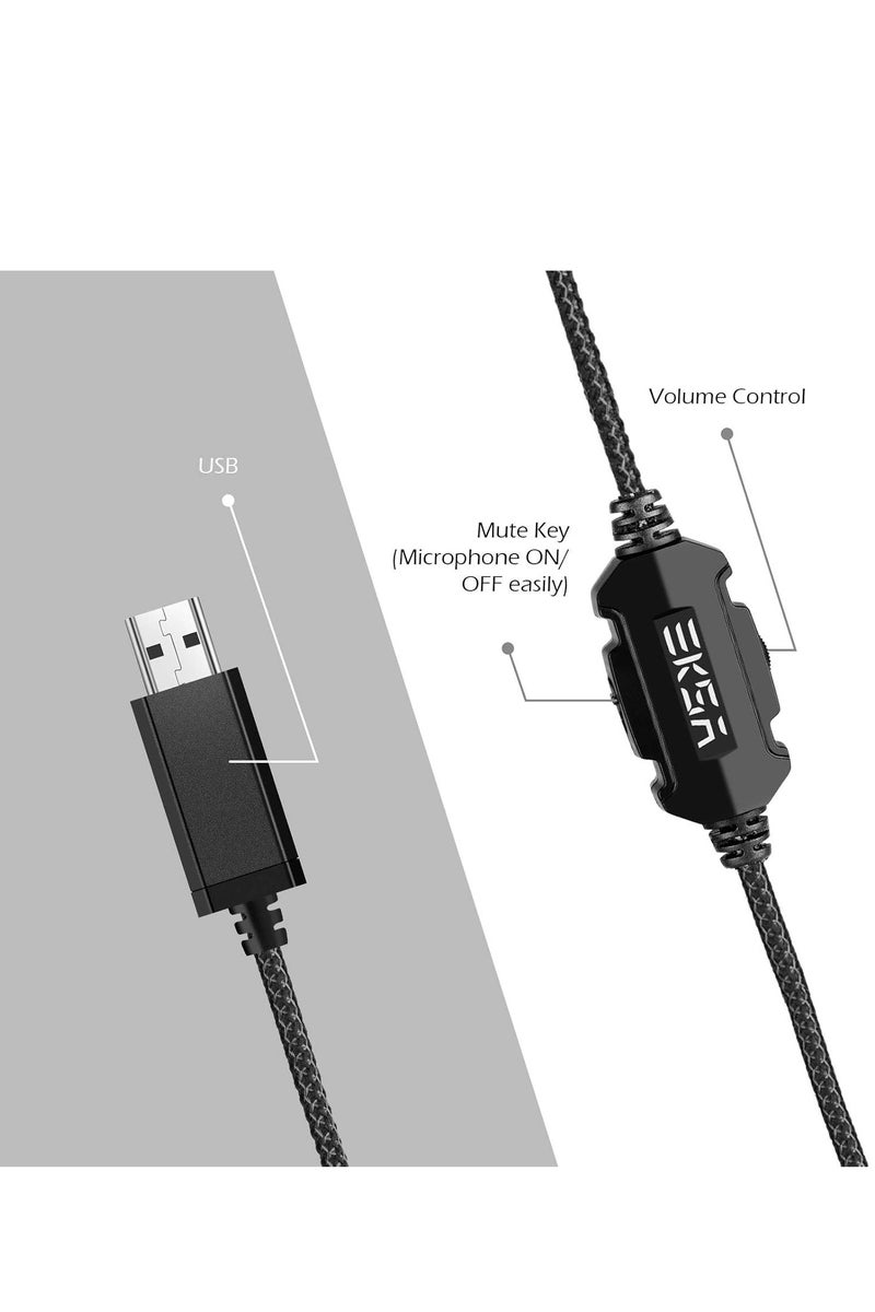 إكسا سماعة ألعاب EKSA USB، سماعات رأس سلكية، صوت محيطي 7.1، حكم صوت خطوات، ميكروفون بإلغاء الضوضاء، إضاءة RGB، سماعات رأس فوق الأذن للكمبيوتر، PS4، PS5، لابتوب، رمادي - Image 4
