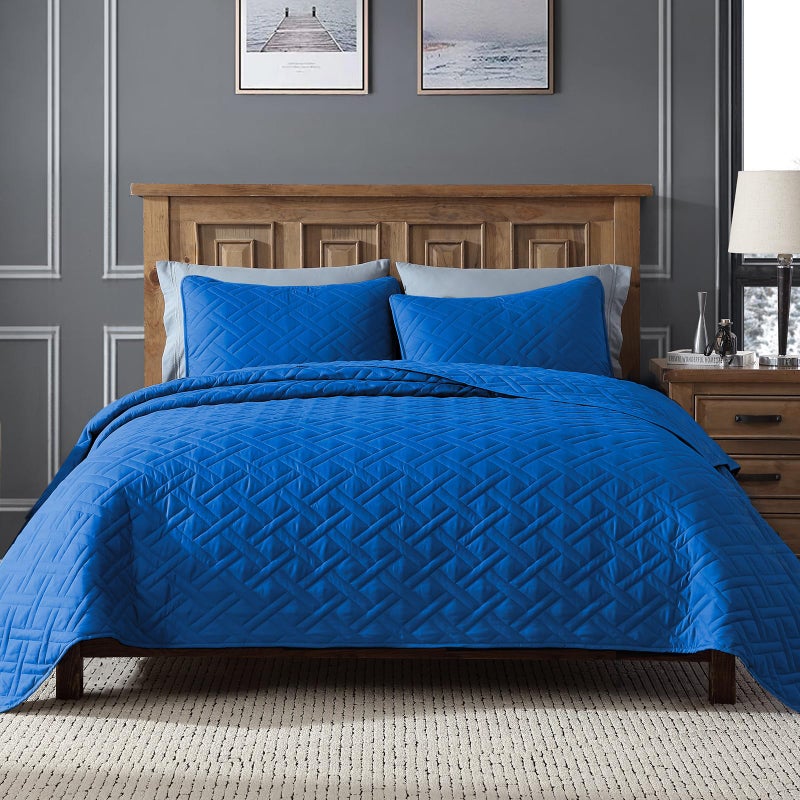 ClevaHome Queen Size Quilt for Royal Blue Bedspreads, Ultra Soft Lightweight Coverlet, Modern Diamond Pattern Quilt for All Seasons â€“ 3 Piece Set (1 Quilt, 2 Pillow Shams) - Image 1