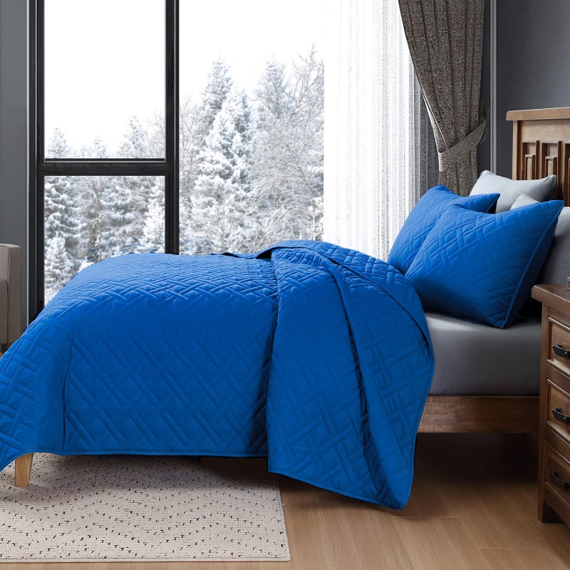 ClevaHome Queen Size Quilt for Royal Blue Bedspreads, Ultra Soft Lightweight Coverlet, Modern Diamond Pattern Quilt for All Seasons â€“ 3 Piece Set (1 Quilt, 2 Pillow Shams) - Image 3