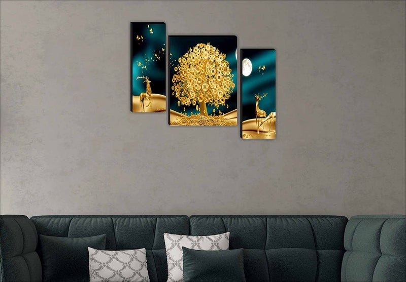 SAF paintings 3D Print Deer Nature MDF Framed Painting for Home Decoration Multicolour 12 inch x 18 inches Set of 3 - Image 2