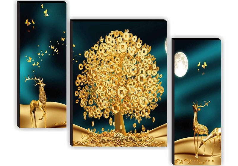 SAF paintings 3D Print Deer Nature MDF Framed Painting for Home Decoration Multicolour 12 inch x 18 inches Set of 3 - Image 1