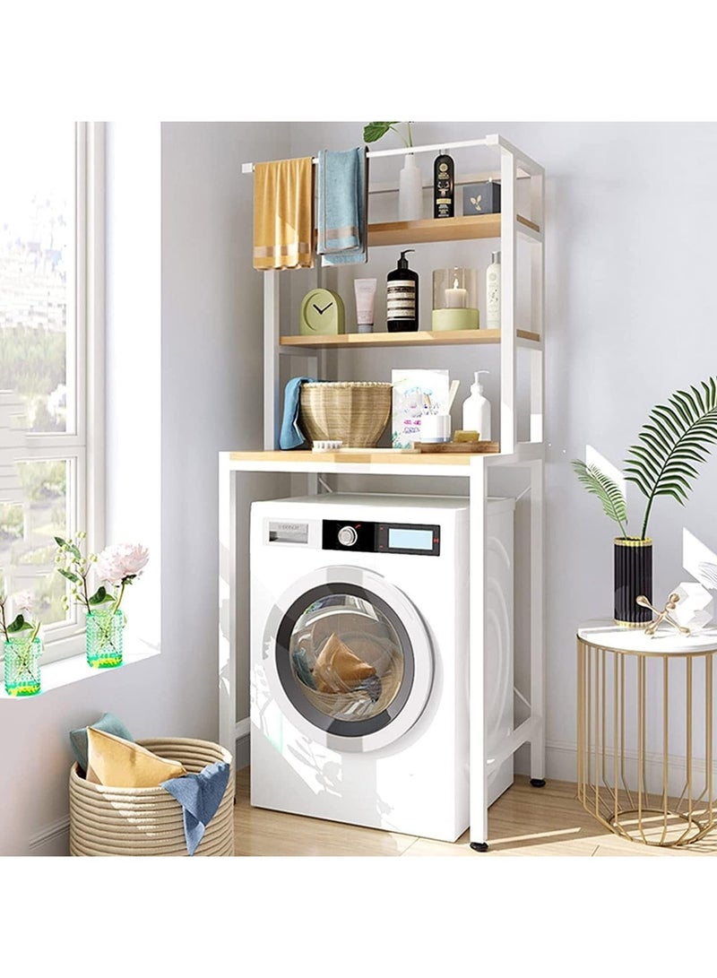 RATSAW 3 Shelves Toilet Drum Washing Machine Rack Bathroom Corner Stand Storage Organizer Accessories Free Standing Home Office Storage Rack for Space Saver with Towel Rack - White - Image 1