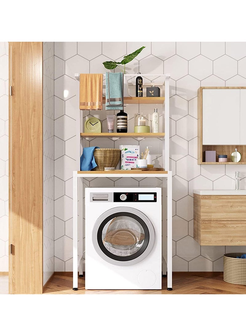 RATSAW 3 Shelves Toilet Drum Washing Machine Rack Bathroom Corner Stand Storage Organizer Accessories Free Standing Home Office Storage Rack for Space Saver with Towel Rack - White - Image 2