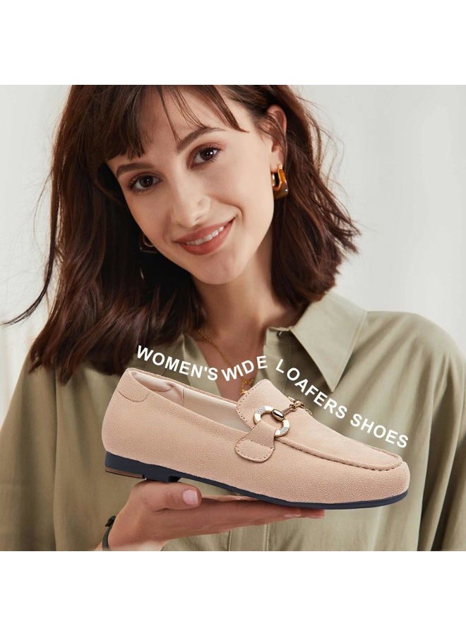 DeYashopin Womens Loafers Shoes Fashion Low Heel Slip on Shoes Comfortable Driving Flats, Beige Suede, 8 - Image 2