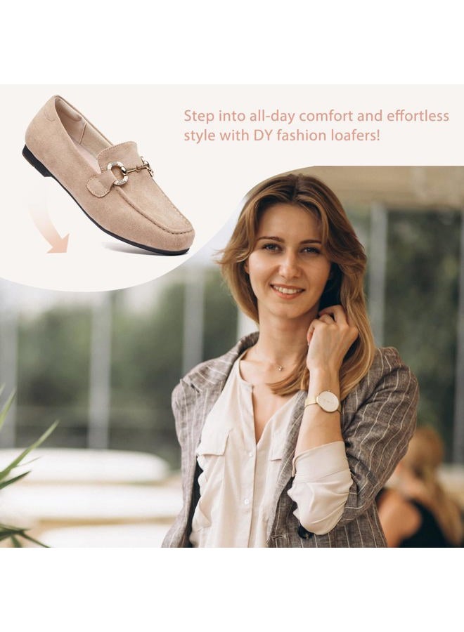 DeYashopin Womens Loafers Shoes Fashion Low Heel Slip on Shoes Comfortable Driving Flats, Beige Suede, 8 - Image 5