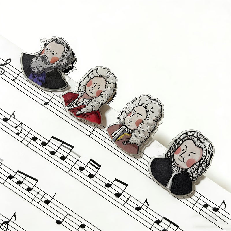 Pack Of 4 Acrylic Mini Sheet Music Clips For Musicians Transparent Page Holders Creative Character Stationery - Image 1
