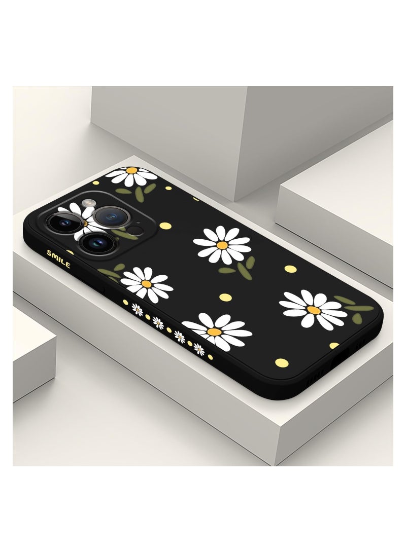 حافظة iPhone 14 Pro Max، بنمط رائد الفضاء وزهرة فراشة بطانة مايكروفايبر ناعمة ضد الخدش داخلية لغطاء الهاتف، مضادة للبصمات ورقيقة من السيليكون الناعم لـ iPhone 14 Pro Max - ديزي أسود - Image 1