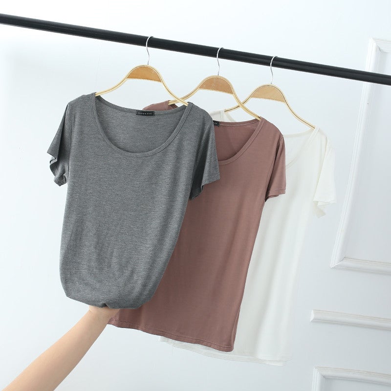 Spring Summer Autumn Modal Combed T-shirt Women's Loose Cotton Korean Style Round Neck Half Sleeve Top Summer T-shirt Round Neck Short Sleeve - Image 4