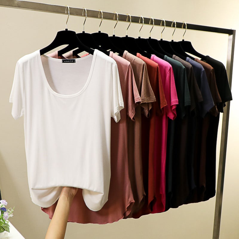 Spring Summer Autumn Modal Combed T-shirt Women's Loose Cotton Korean Style Round Neck Half Sleeve Top Summer T-shirt Round Neck Short Sleeve - Image 2