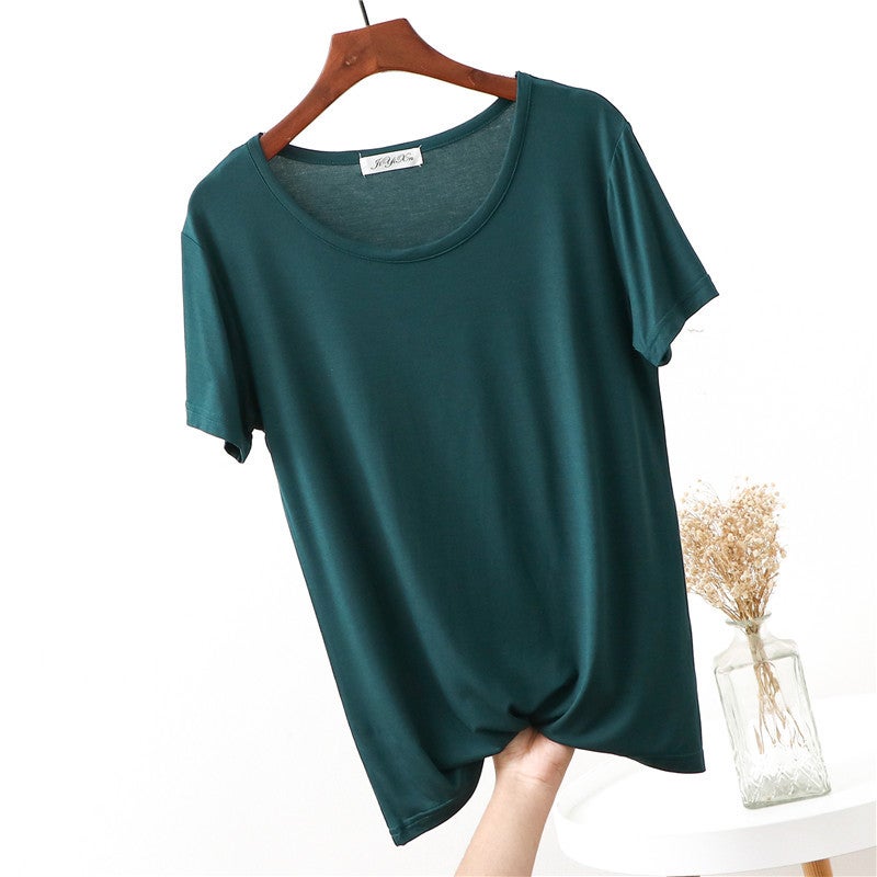 Spring Summer Autumn Modal Combed T-shirt Women's Loose Cotton Korean Style Round Neck Half Sleeve Top Summer T-shirt Round Neck Short Sleeve - Image 1