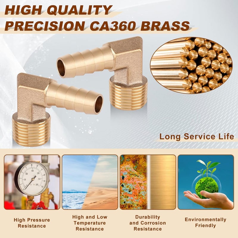 boeray 5pcs Brass Hose Barb Fittings 90 Degree Elbow 3/8 Inch to 3/8 Inch NPT Male Thread Air Hose Adapter Connector for Water Fuel Air Line - Image 3