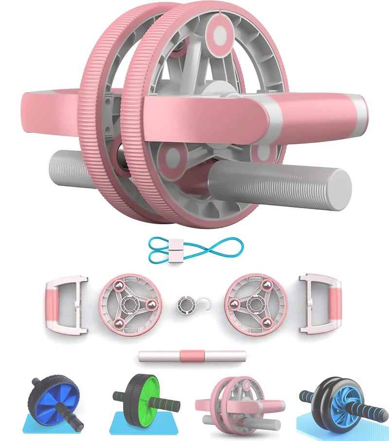 Strauss Multi-Purpose Ab Roller with Push Up Bar & Resistance Tube | Abdominal Exercise Machine and Plank Roller | All In One Abdominal Wheel for Core Training, Push-Ups, Pull-Ups, Squats, Glutes & Core Workout, (Pink) - Image 1