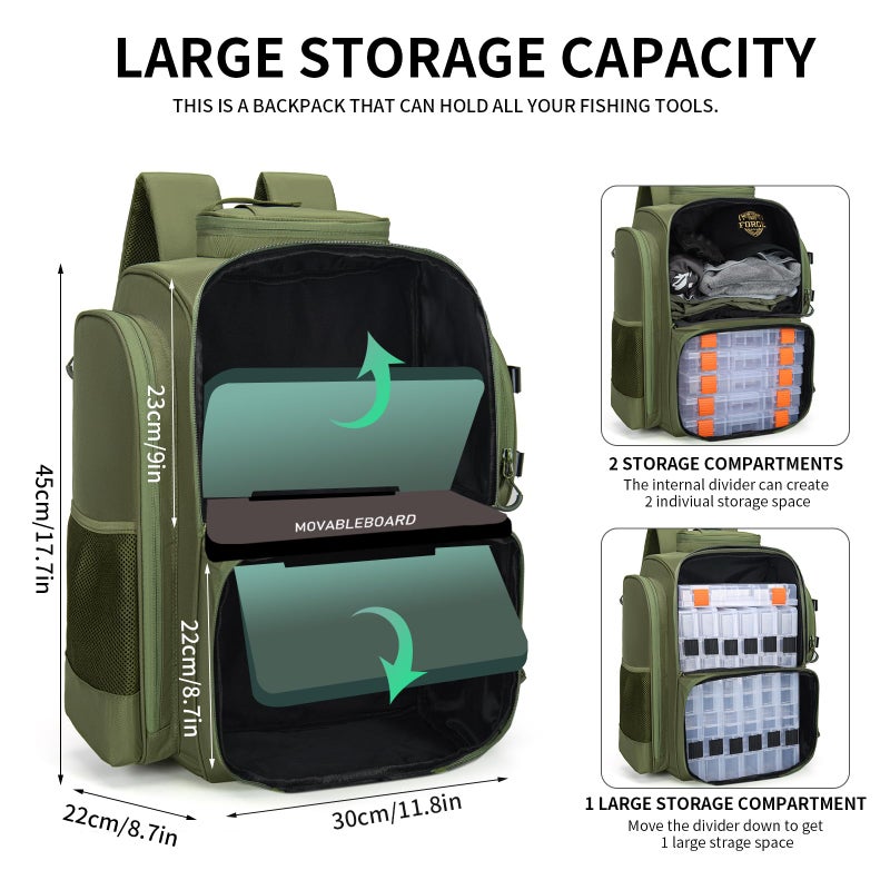 WANOON Fishing Backpack,Tackle Bag,with Tackle Boxes. Large Fishing Bag, Strong Materials - Image 5
