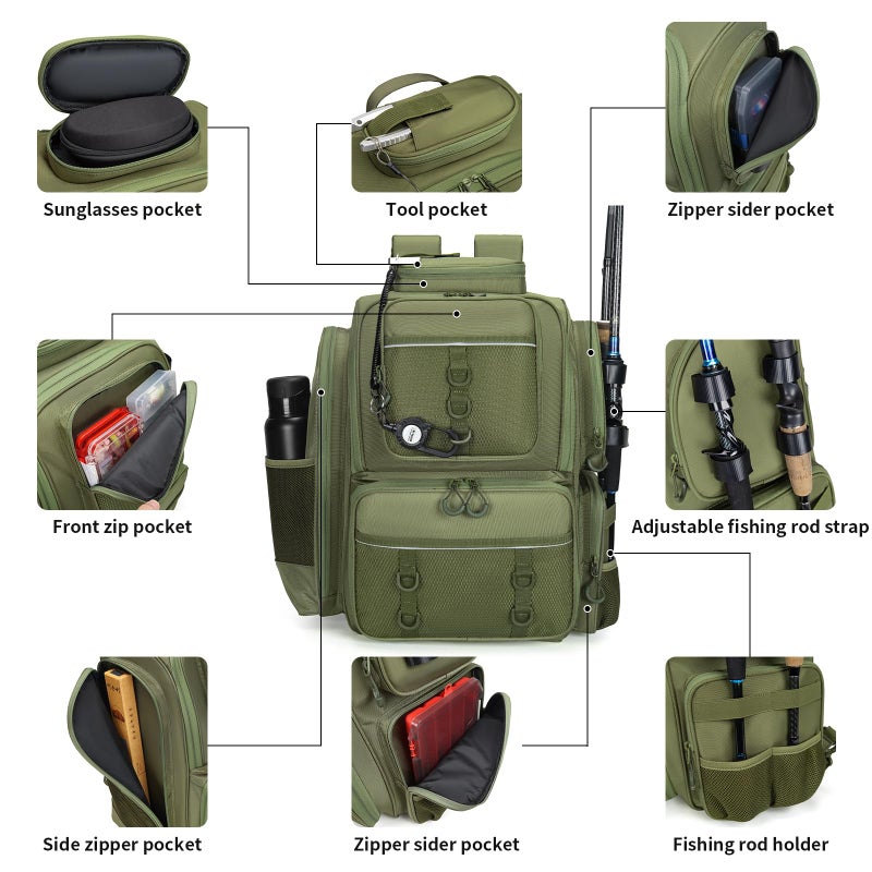 WANOON Fishing Backpack,Tackle Bag,with Tackle Boxes. Large Fishing Bag, Strong Materials - Image 2