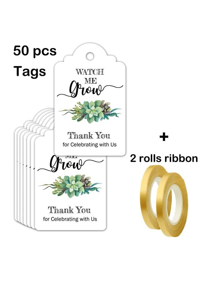 EKSPLODI None Brand Watch Me Grow Tags for Baby Shower Succulents, Baby Shower Thank You Tags, Baby Shower Favor Tags, 1.7 x 2.8 Inch, 50 Pack with Golden Ribbon. - Image 4