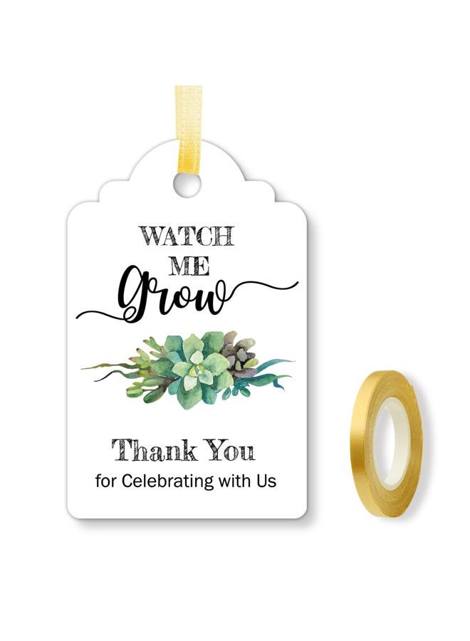 EKSPLODI None Brand Watch Me Grow Tags for Baby Shower Succulents, Baby Shower Thank You Tags, Baby Shower Favor Tags, 1.7 x 2.8 Inch, 50 Pack with Golden Ribbon. - Image 1