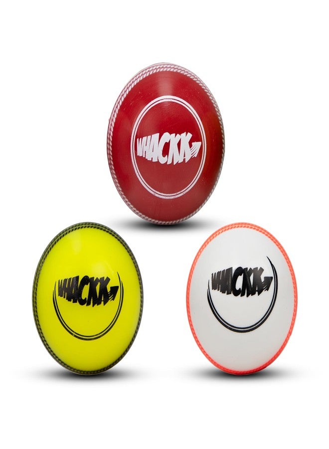 WHACKK مجموعة كرات WHACKK Wind Balls (3 كرات) | كرة كريكيت صناعية T-20 للتدريب والمباريات | كرة تدريب للكريكيت | كرة متأرجحة | كريكيت داخلي وخارجي، كريكيت الشوارع والشواطئ (متعددة الألوان) - Image 1