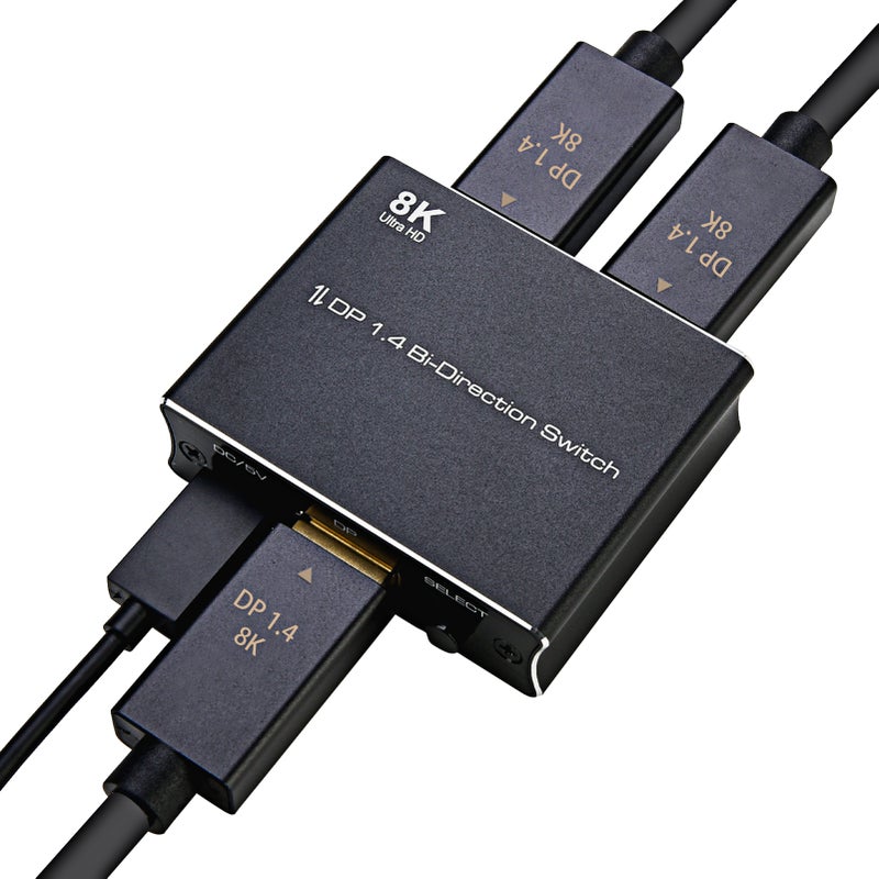 DP1.4 Bi-direction Switcher Converter Support 1 in 2 out/2 in 1 out Switching up to 8K Resolution Metal Shell Easy Operation - Image 1