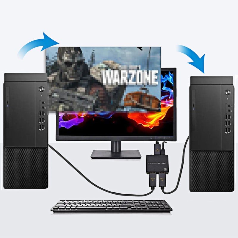 DP1.4 Bi-direction Switcher Converter Support 1 in 2 out/2 in 1 out Switching up to 8K Resolution Metal Shell Easy Operation - Image 4