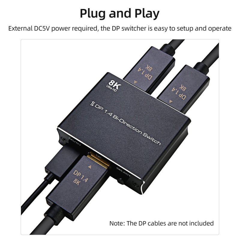DP1.4 Bi-direction Switcher Converter Support 1 in 2 out/2 in 1 out Switching up to 8K Resolution Metal Shell Easy Operation - Image 5