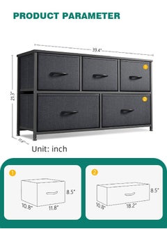 Dresser for Bedroom with 5 Drawers Wide Chest of Drawers Fabric Dresser Storage Organizer Unit with Fabric Bins for Closet Living Room Hallway-Dark Grey - pzsku/Z00E54221AC7981F7F988Z/45/_/1740559878/2771c73f-5109-453a-9025-e0df0a95b8d6