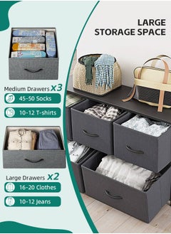 Dresser for Bedroom with 5 Drawers Wide Chest of Drawers Fabric Dresser Storage Organizer Unit with Fabric Bins for Closet Living Room Hallway-Dark Grey - pzsku/Z00E54221AC7981F7F988Z/45/_/1740559888/6d7d4c9e-e092-4380-99b9-ff6d1b188f48