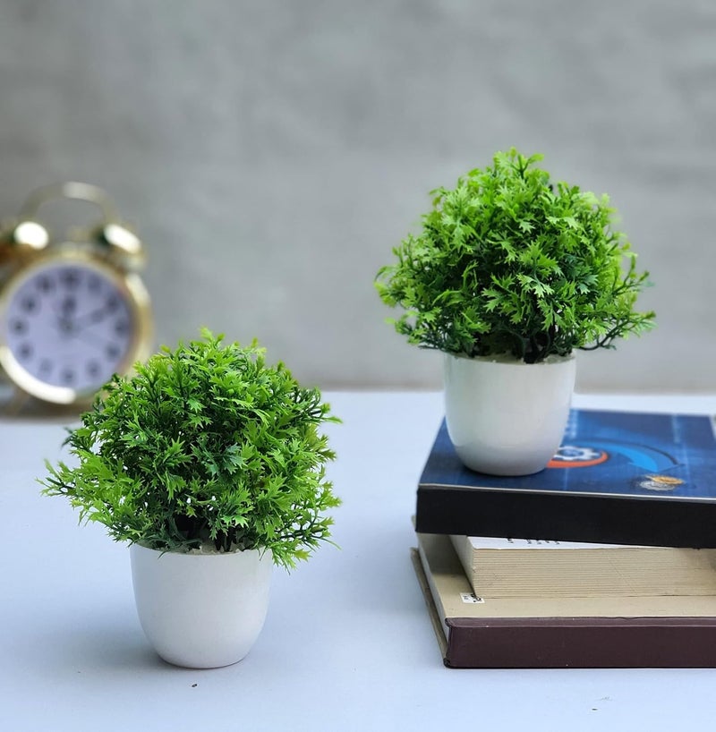 Litleo Litleo Set of 2 Small Size Great for Home Or Office Decoration or Birthday Gift Table Top Bonsai Artificial Plant with Wooden Pot Bonsai Artificial Plant with Pot 12 cm Green 