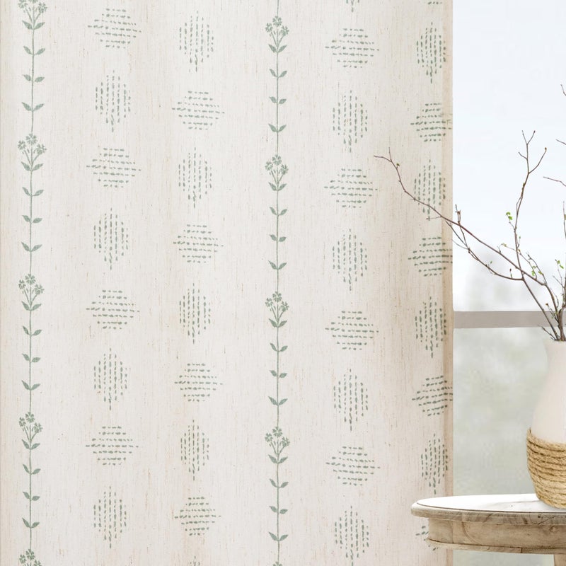 Lino Rosa Sage Green Linen Sheer Curtains 84 Inches Long Semi Light Filtering Whimsical Floral Feminine Coquette Leaf Curtains for Bedroom Living Room 2 Panels Set - Image 3