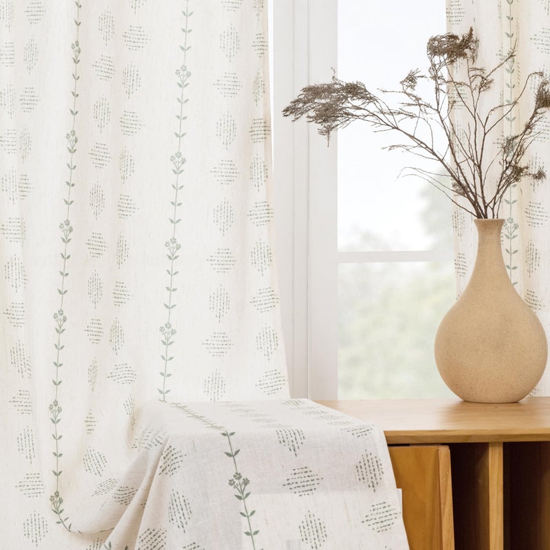 Lino Rosa Sage Green Linen Sheer Curtains 84 Inches Long Semi Light Filtering Whimsical Floral Feminine Coquette Leaf Curtains for Bedroom Living Room 2 Panels Set - Image 2