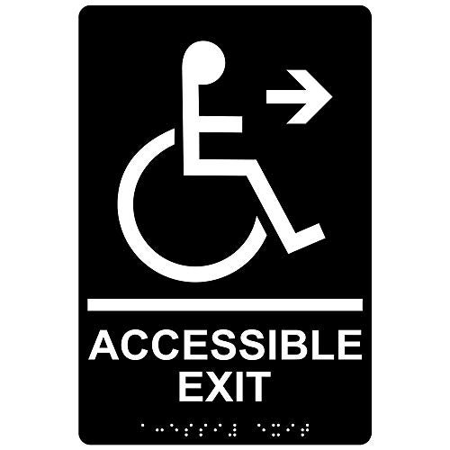 ComplianceSigns.com Accessible Exit Right Sign, ADA-Compliant Braille and Raised Letters, 9x6 in. White on Black Acrylic with Adhesive Mounting Strips - Image 5