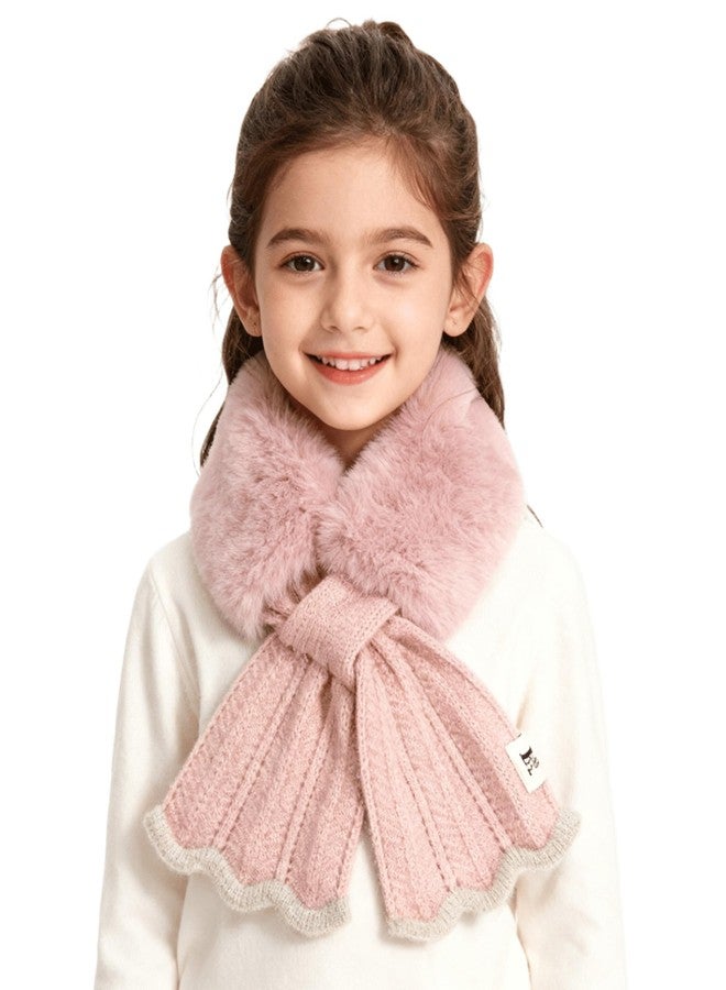 CXQRR Kids Girls Furry Knit Patchwork Scarf Cross Tie Wrap Neck Warmer Cute Scarves for Winter Cold Weather 5-10Years - Image 1