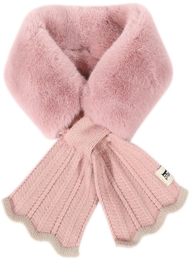 CXQRR Kids Girls Furry Knit Patchwork Scarf Cross Tie Wrap Neck Warmer Cute Scarves for Winter Cold Weather 5-10Years - Image 2