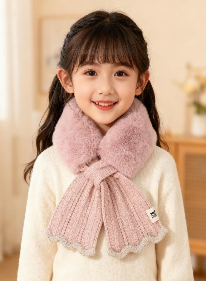 CXQRR Kids Girls Furry Knit Patchwork Scarf Cross Tie Wrap Neck Warmer Cute Scarves for Winter Cold Weather 5-10Years - Image 4
