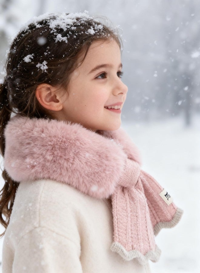 CXQRR Kids Girls Furry Knit Patchwork Scarf Cross Tie Wrap Neck Warmer Cute Scarves for Winter Cold Weather 5-10Years - Image 3