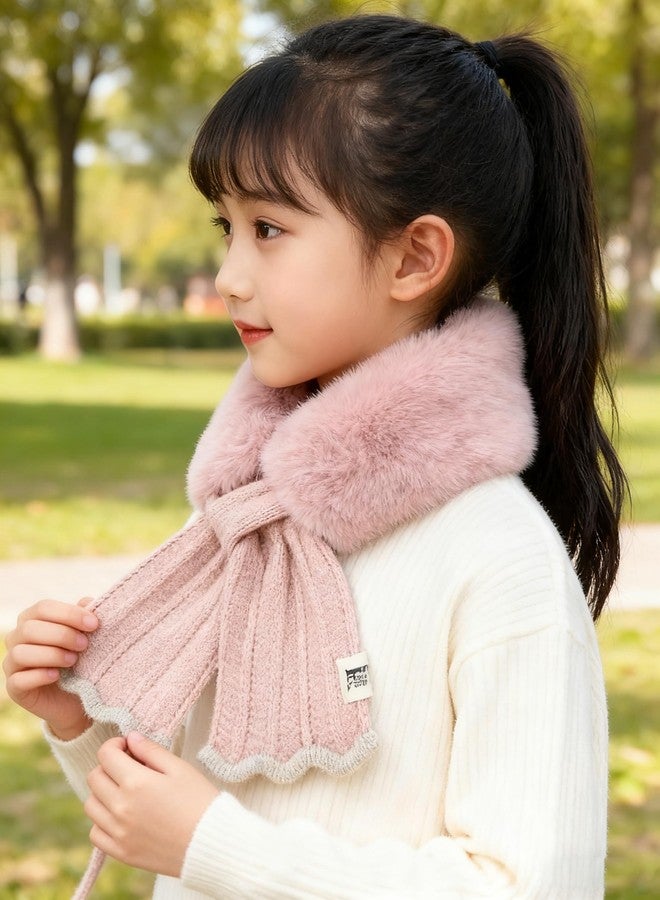 CXQRR Kids Girls Furry Knit Patchwork Scarf Cross Tie Wrap Neck Warmer Cute Scarves for Winter Cold Weather 5-10Years - Image 5