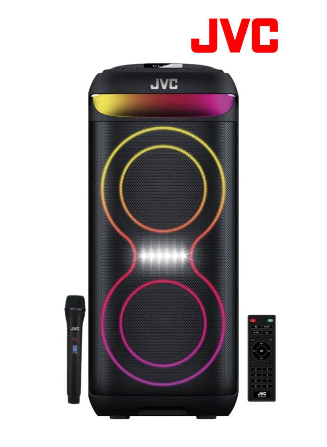 JVC Portable Bluetooth Party Speaker | 1200W PMPO Output | 3Hours Battery Backup | Builds In Sound Sensitive LED lights With portable Microphone XS-N4213PB Black - Image 1