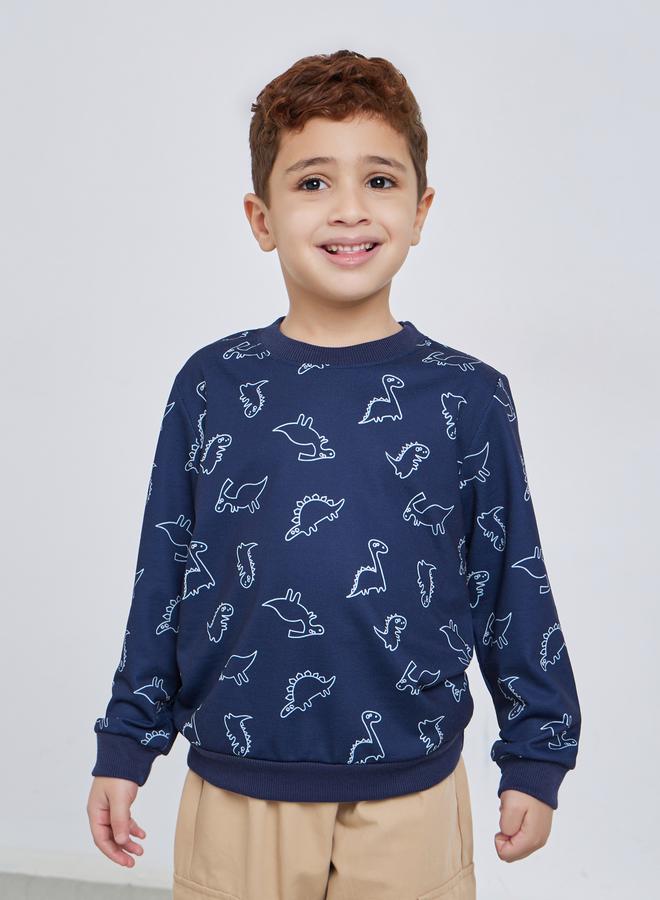 ستايلي سويت شيرت بأكمام طويلة وطبعة ديناصور - Image 1