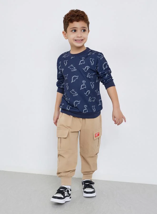 ستايلي سويت شيرت بأكمام طويلة وطبعة ديناصور