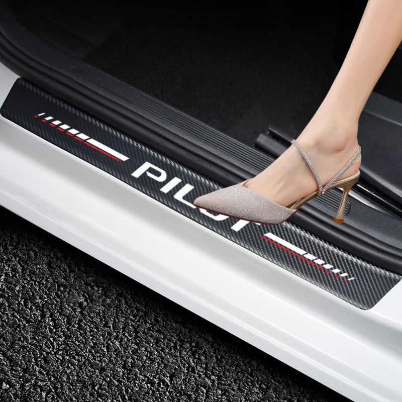 HUIANTS 4Pcs Car Door Sill Protector for Pilot Accessories Fit for Pilot Carbon Fiber Leather Door Sill Sticker, Decoration Scuff Plate Sticker for Auto SUV - Image 1